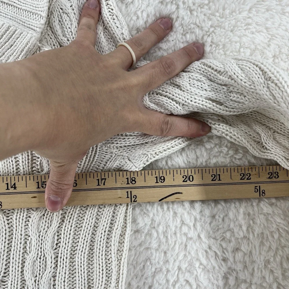 Ralph Lauren Women's Ivory Cable Knit Cotton Zip Sweater Cardigan Large Preppy